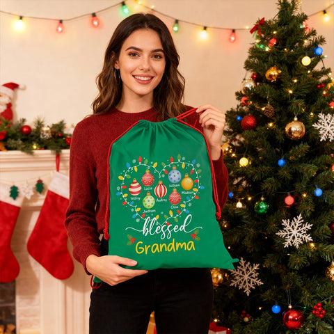Personalized Christmas Gift Bag for Grandma with Grandkids' Names