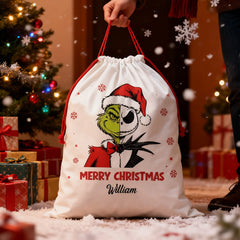 Personalised Christmas drawstring gift bag - customisable with name