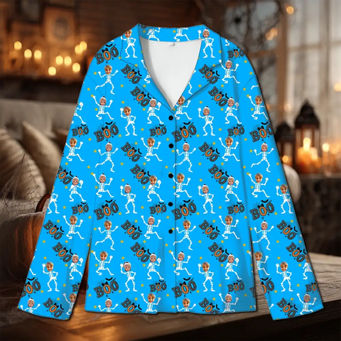 BOO Skeleton Family Halloween Pajamas – Custom Photo Pumpkin Sleepwear