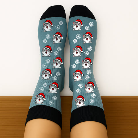Personalized Christmas Socks – Custom Cat Breed, Holiday Elements & Pattern