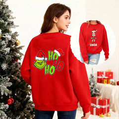 Personalized Christmas family sweatshirts with photo uploads and custom names – Designed by Ho Ho Ho