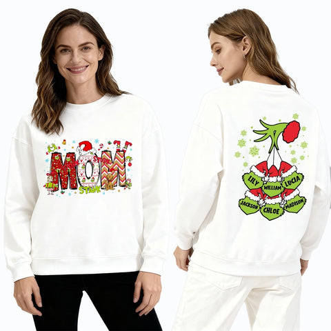 Custom Grinch Reversible Christmas Sweatshirt with Grandchildren's Names