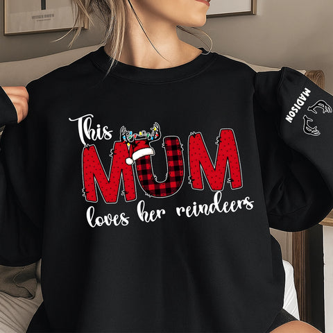 This Mom Loves Her Reindeers -Custom Christmas Sweatshirt with Kids' Names