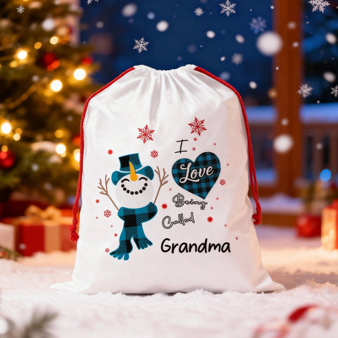 Personalized Christmas Gift Bag – I Love Being Called Grandma Snowman Design