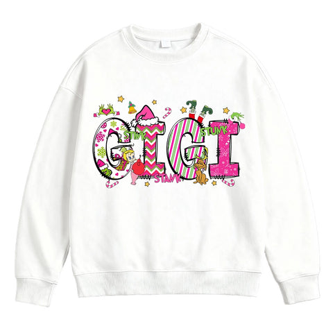 Custom Grinch Mom Christmas Sweatshirt with Kids’ Names – Double-Sided Design
