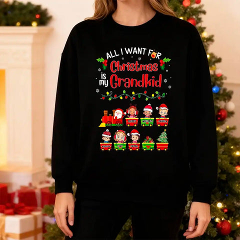 All I Want For Christmas Is My Grandkid—Personalized T-Shirt、Sweatshirt、Hoodie —customizable character designs and names.