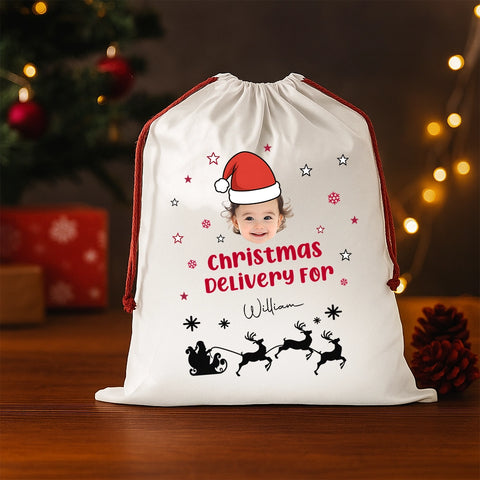 Custom Christmas Gift Bag with Photo and Name