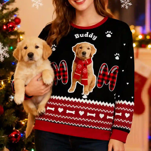 Custom Dog Christmas Ugly Sweater – Personalized Holiday Sweatshirt for Dog Moms & Dads, Upload Pet Photo, Perfect Festive Gift