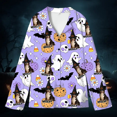 Custom Halloween Pet Pajamas – Personalized Sleepwear with Dog or Cat Photo & Name