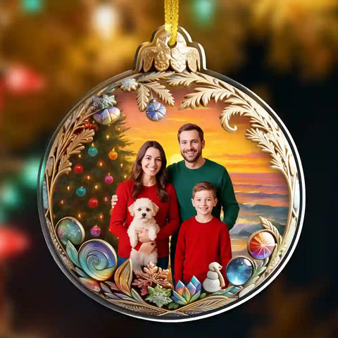 Custom Family Photo Christmas Acrylic Ornament – “Home Is Where We Gather” Personalized Holiday Keepsake