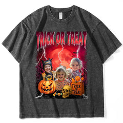Custom Bootleg Halloween T-Shirt – Personalized Pet Photo & Name, Vintage Dog Graphic Tee, One-of-a-Kind Halloween Gift
