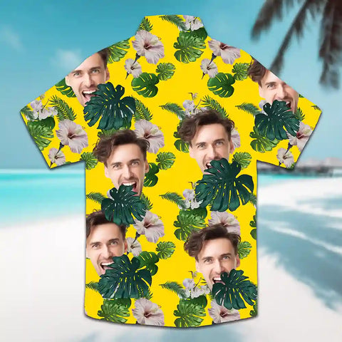 Camisa hawaiana personalizada con foto de mascota para hombre: Camisa playera Aloha con rostro personalizado