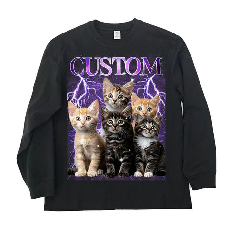 Camiseta unisex vintage con foto personalizada, sudadera con capucha para amantes de los gatos, mascotas y familiares.