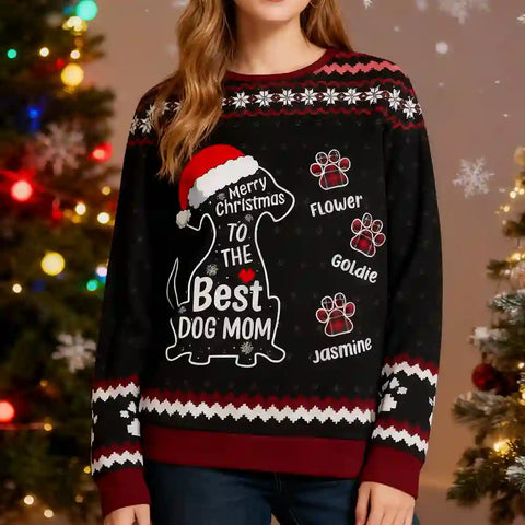 Merry Christmas Personalised Ugly Sweatshirt – Custom Dog & Cat Name Holiday Sweater for Pet Moms & Dads