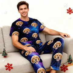 Custom Pet & Family Christmas Pajamas – Short Sleeve Flannel Matching Set