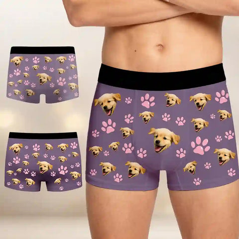 Custom Dog Face Christmas Boxer Briefs – Personalized Men’s Underwear with Pet Photo