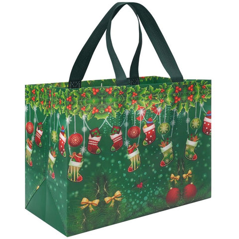 Large Reusable Christmas Gift Bags – Non-Woven Tote Bags for Xmas Party, New Year Gifts & Holiday Shopping (12.8"×9.8"×6.7")