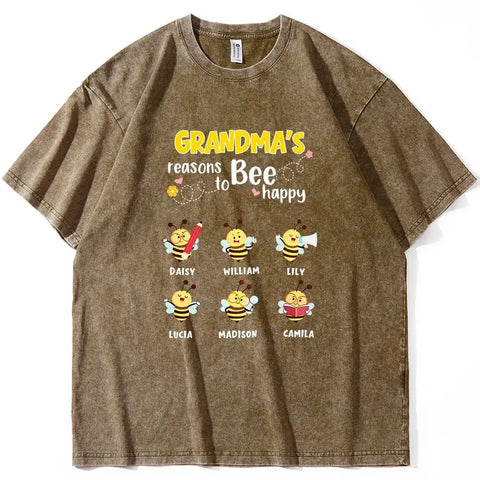 Personalized Grandma’s Reasons To Bee Happy Vintage T-Shirt – Custom Bees & Names