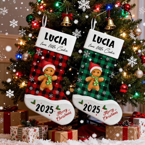 Custom Gingerbread Christmas Stocking – Name & Year Personalized