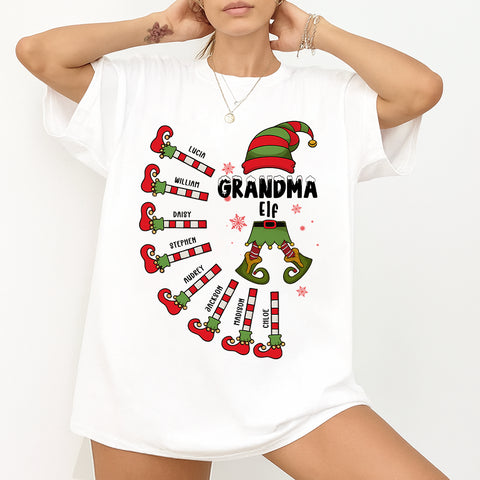 Christmas elf themed family t-shirts, sweatshirts, and hoodies – customizable with the number of children and their names