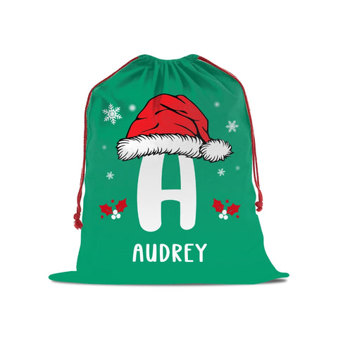 Personalized Christmas Gift Bag with Santa Hat Initial and Name