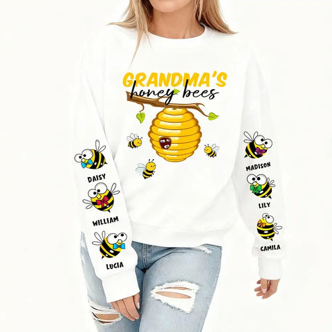 Personalized Grandma’s Honey Bees Sweatshirt with Names on Sleeves