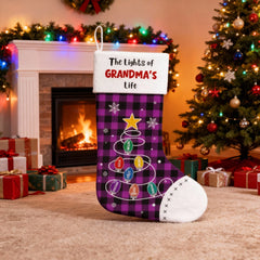 Customize "The Lights of Grandma's Life" Christmas stockings and edit your grandchildren's names on the lights