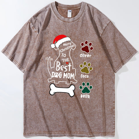 Personalized Best Dog Mom Christmas T-Shirt with Pet Names