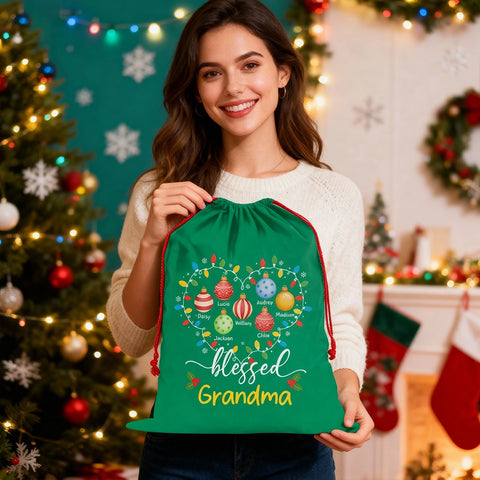 Personalized Christmas Gift Bag for Grandma with Grandkids' Names