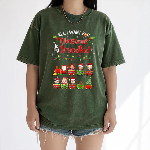 Personalized All I Want For Christmas Is My Grandkid Vintage T-Shirt – Custom Kids & Names