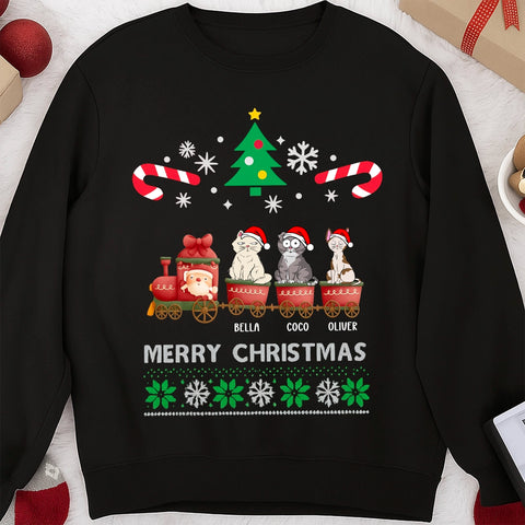Custom Christmas pet t-shirts, sweatshirts, hoodies - choose cat breed, expression, and name