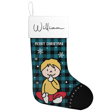 Personalized Christmas stockings with custom cartoon family character designs