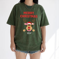 Personalized reindeer Christmas vintage t-shirt with name