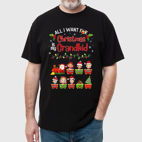 All I Want For Christmas Is My Grandkid—Personalized T-Shirt、Sweatshirt、Hoodie —customizable character designs and names.