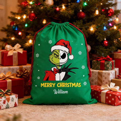 Personalised Christmas drawstring gift bag - customisable with name