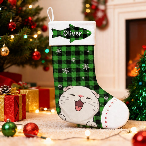 Custom Pet Christmas Stockings with Name – Plaid Cat Gifts
