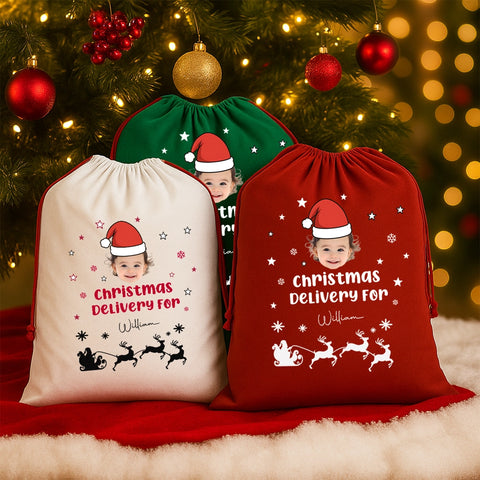 Custom Christmas Gift Bag with Photo and Name