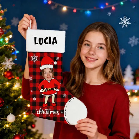 Personalize your family's Christmas stockings—upload photos and edit names