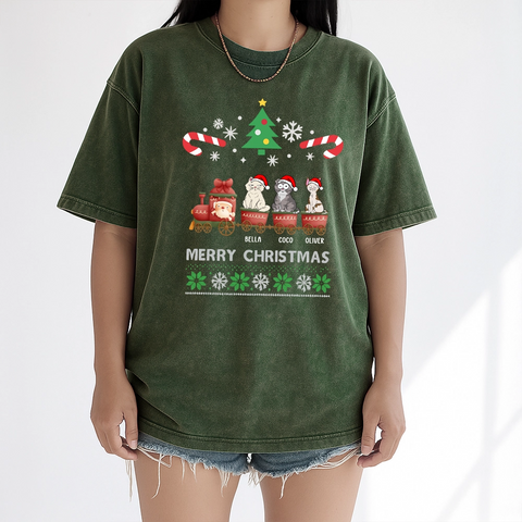 Custom Retro Christmas Cat T-Shirt – Choose Breed & Name