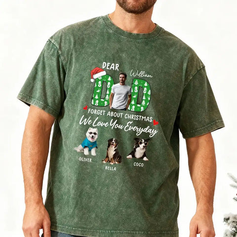 Personalized Christmas T-shirts for DAD/MOM - customizable with photos of the owner and pet.