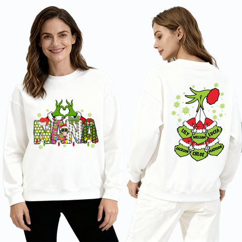 Custom Grinch Grandma Christmas Shirt、 Sweatshirt 、 Hoodie with Grandkids’ Names