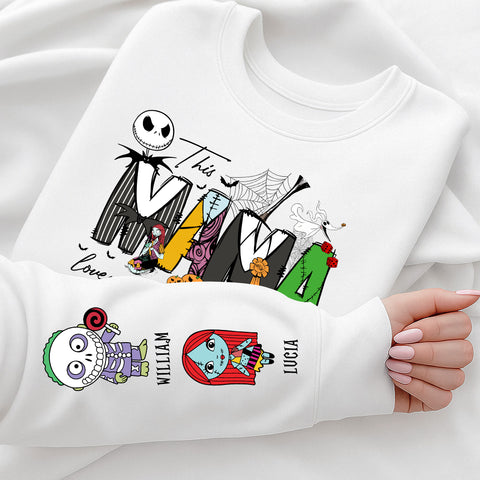 Customize this mom love her nightmare sweatshirt, personalized Halloween sweater, Halloween gift