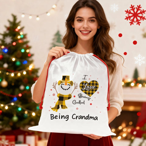 Personalized Christmas Gift Bag – I Love Being Called Grandma Snowman Design