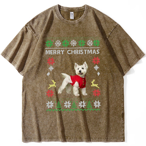 Custom Retro Christmas Pet Photo T-Shirt