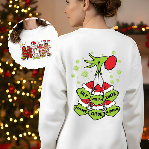 Custom Grinch Reversible Christmas Sweatshirt with Grandchildren's Names