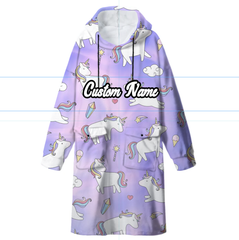 Custom Name Candy Tie Dye Wearable Blanket Hoodie – Unicorn, Whale & Zebra Print, Cozy Fleece Flannel, Fun Christmas Gift