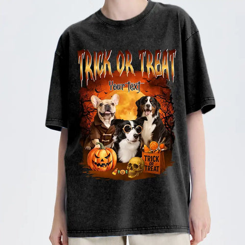 Custom Bootleg Halloween dog T-Shirt | Personalized Vintage Pet Tee with Your Pet’s Photo & Name