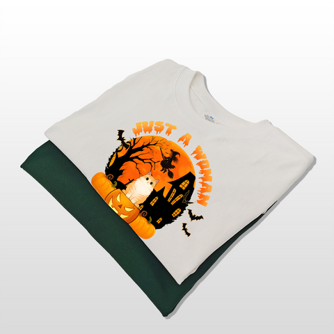 Just A Woman Who Loves Cats And Halloween - Personalized T-shirts, Sweatshirts & Hoodies