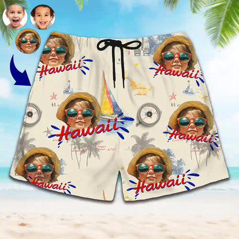 Funny Pet Face Beach Shorts – Personalized Hawaiian Style for Summer Parties