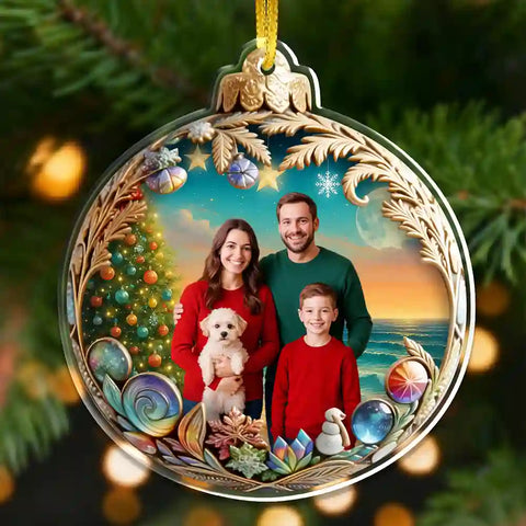 Custom Family Photo Christmas Acrylic Ornament – “Home Is Where We Gather” Personalized Holiday Keepsake
